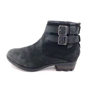 Sorel Lolla Black Leather Buckle Zip Ankle Booties 9